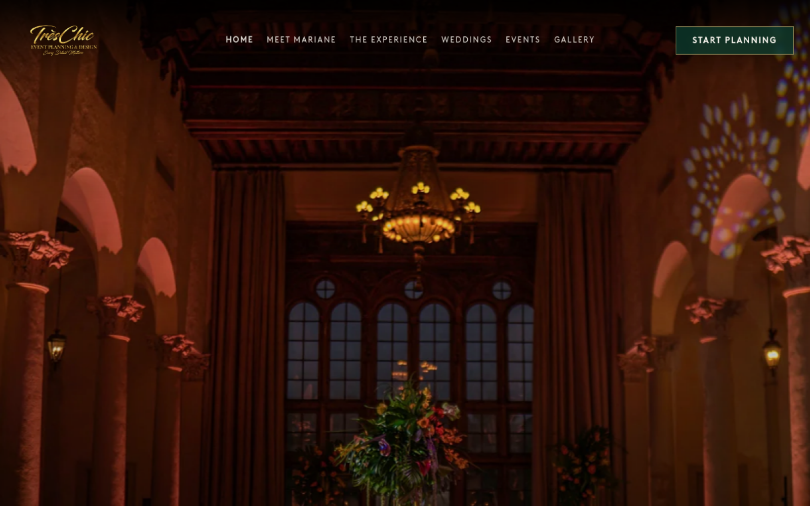 Tres Chic Events homepage designed by BrandNLead
