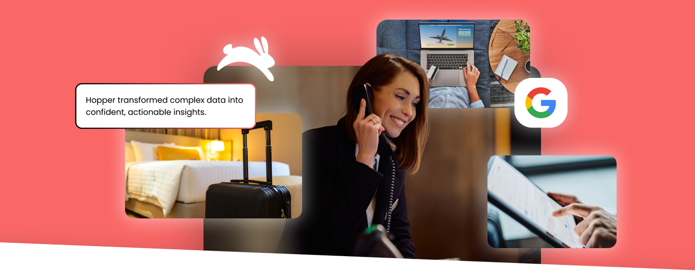 Hopper agent on a call, with a quote that Hopper turned complex data into confident, actionable insights
