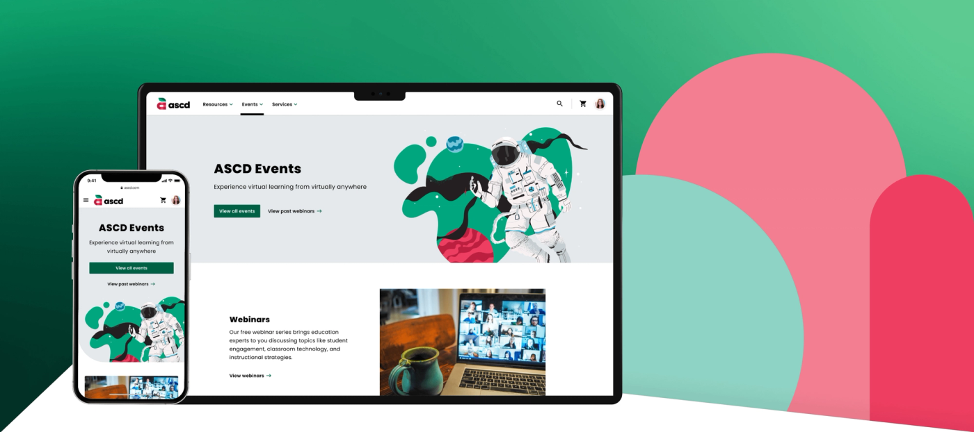 ASCD's redesigned Events webpage displayed on tablet and phone mockups