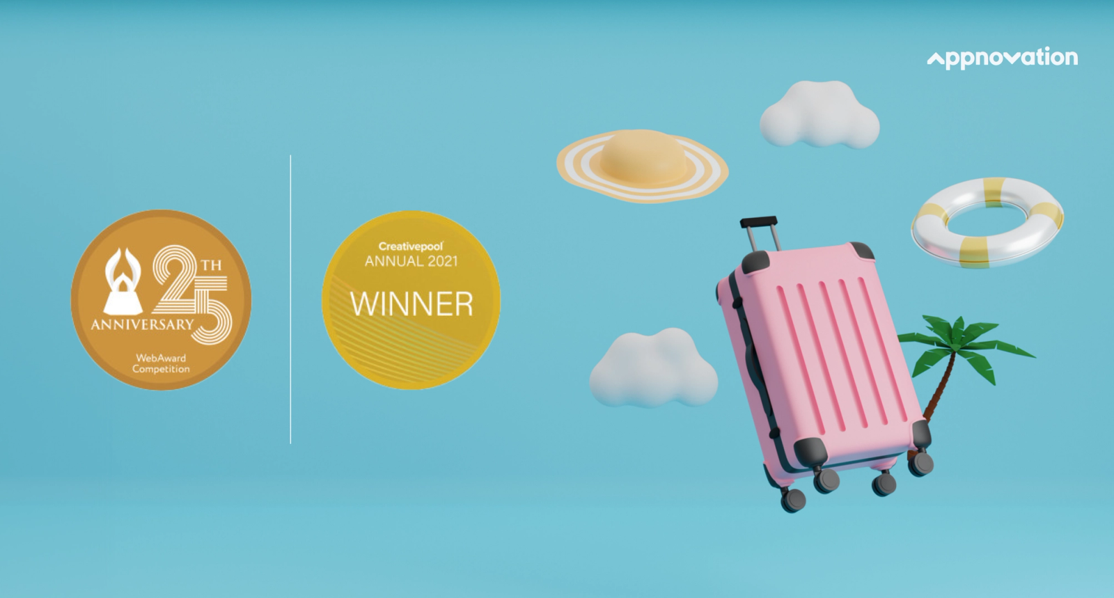 Playful travel-themed illustration with a suitcase and a palm tree