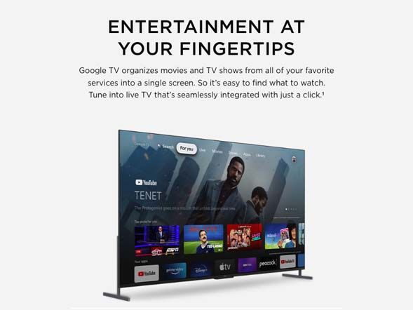 TCL smart TV screen reading 'Entertainment at your fingertips' showing the Google TV interface