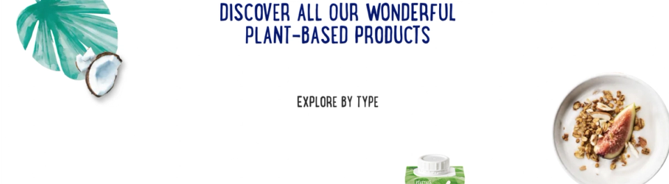 Alpro website section ‘Discover all our wonderful plant-based products’, explore by type