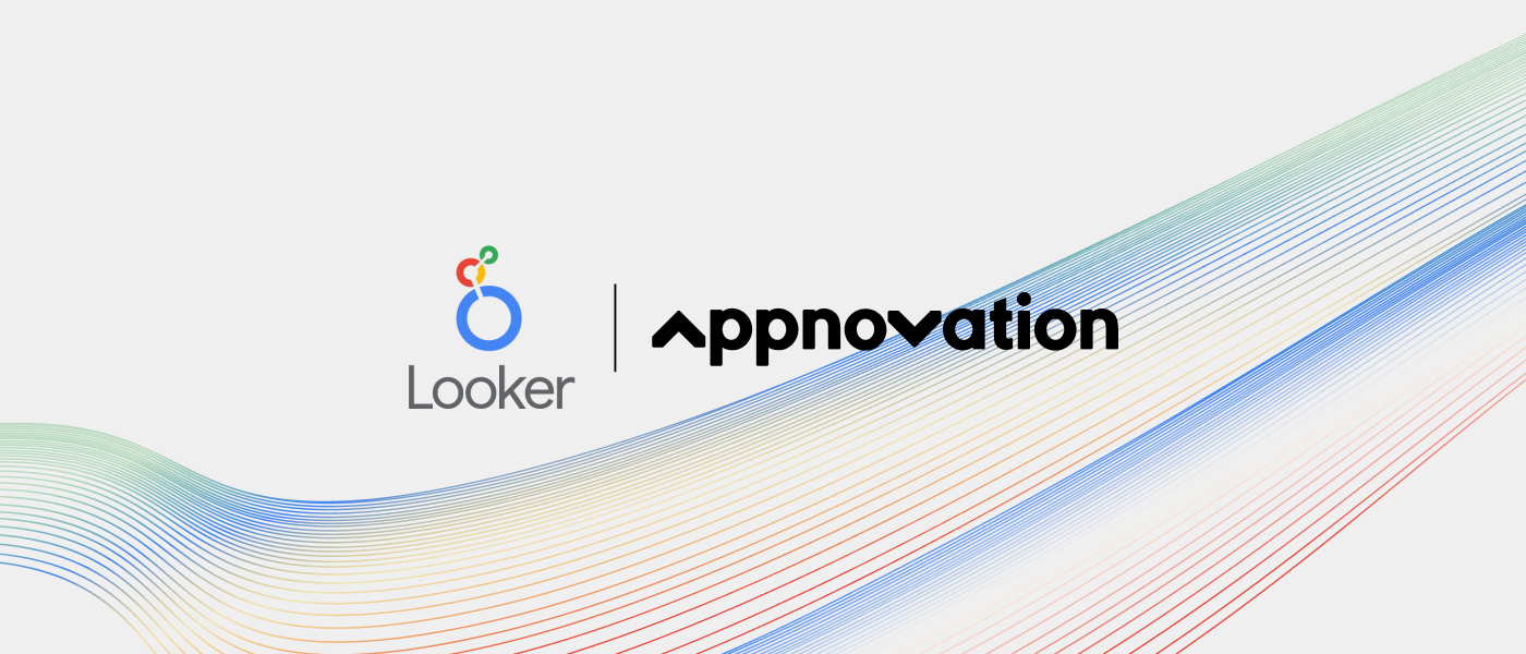 Looker and Appnovation logos over an abstract flowing line graphic