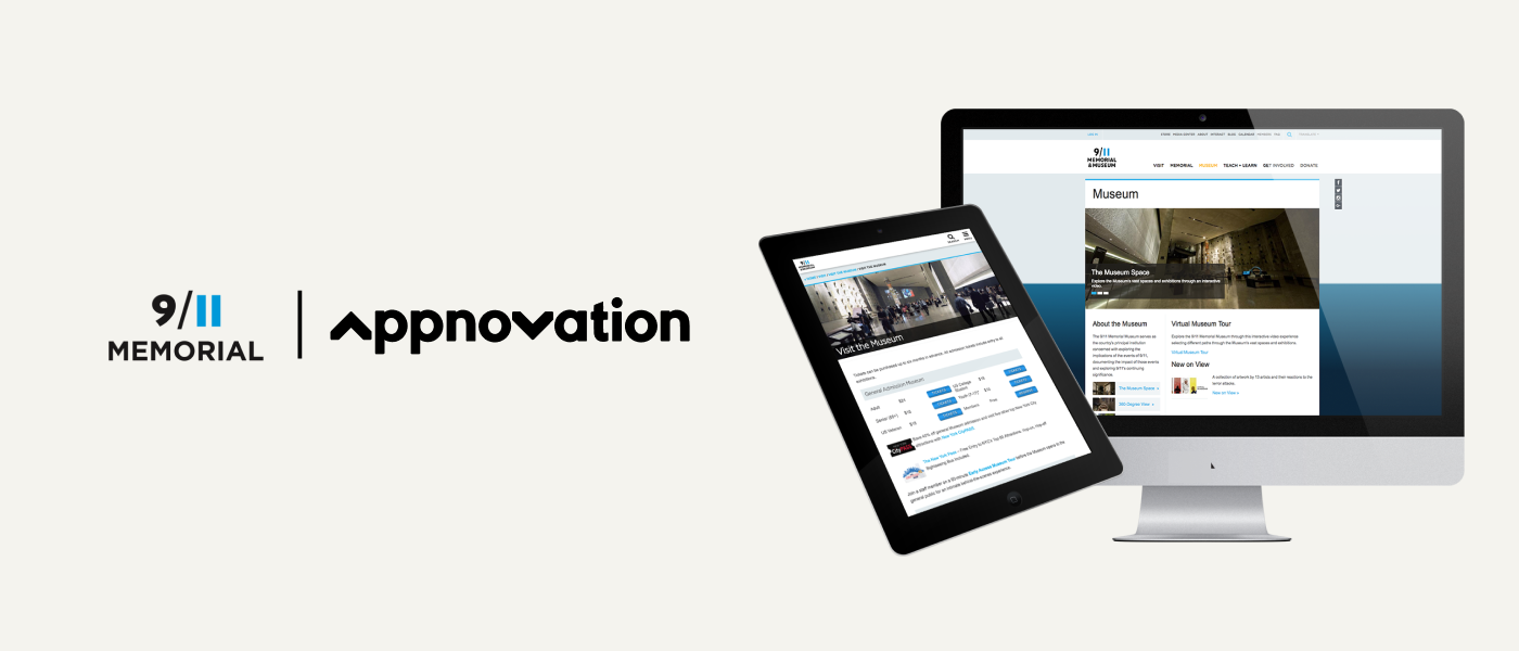 9/11 Memorial and Appnovation logos beside the museum website shown on a monitor and tablet