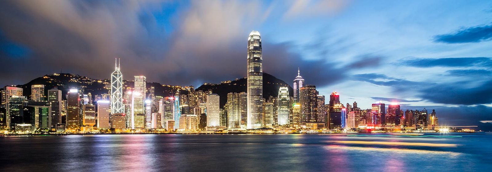 Hong Kong skyline lit up at night