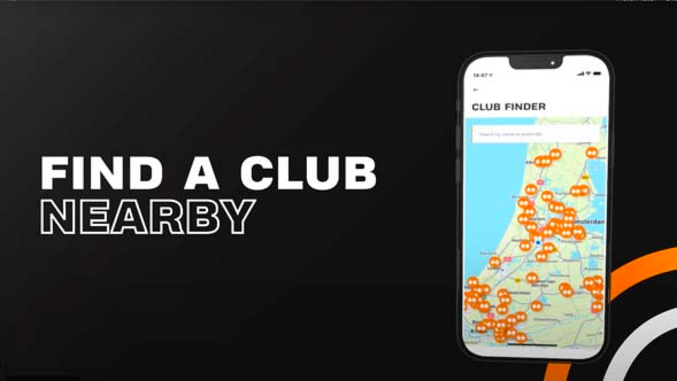 Basic-Fit app screen 'Find a club nearby' showing a club-finder map