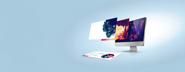 Desktop computer with screens protruding out