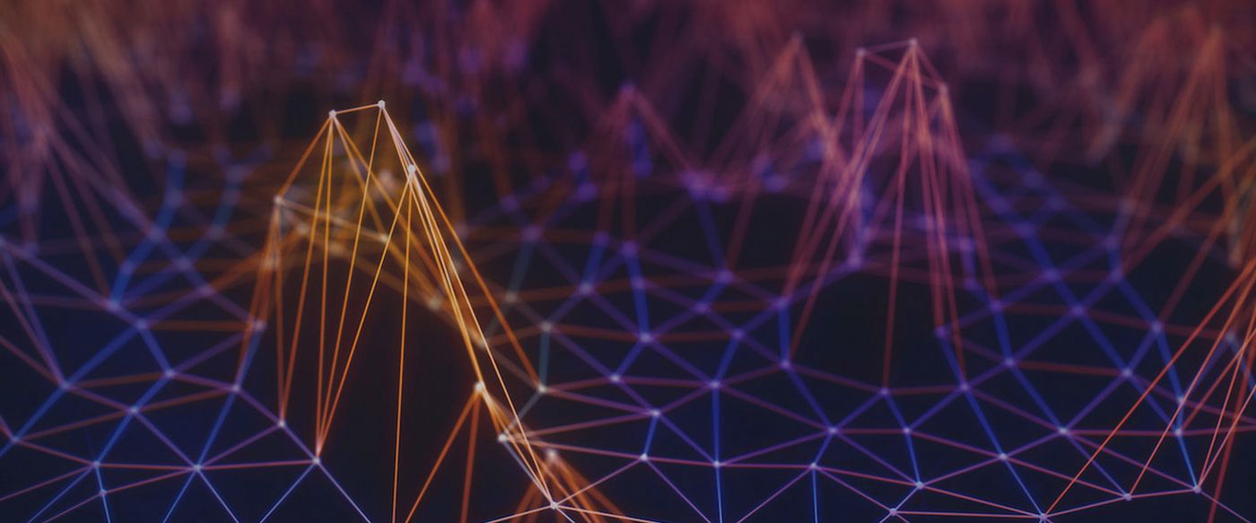 Abstract glowing 3D wireframe landscape