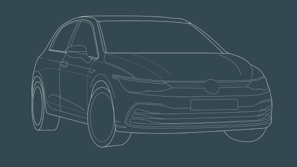 Line-art illustration of a hatchback car