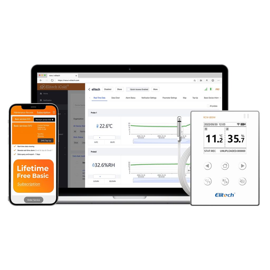 Elitech RCW-800W-TDE WiFi monitor 2 sondy