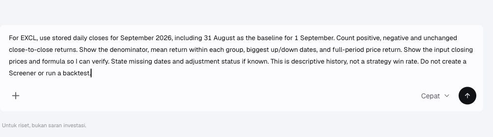 Actual Chat input specifying EXCL, September 2026, the August baseline and auditable return counts