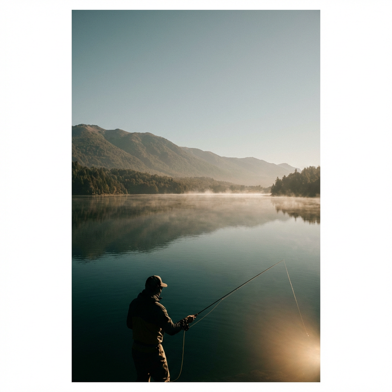 Pescador en el lago privado de Laguna Escondida en Marinilla, Antioquia