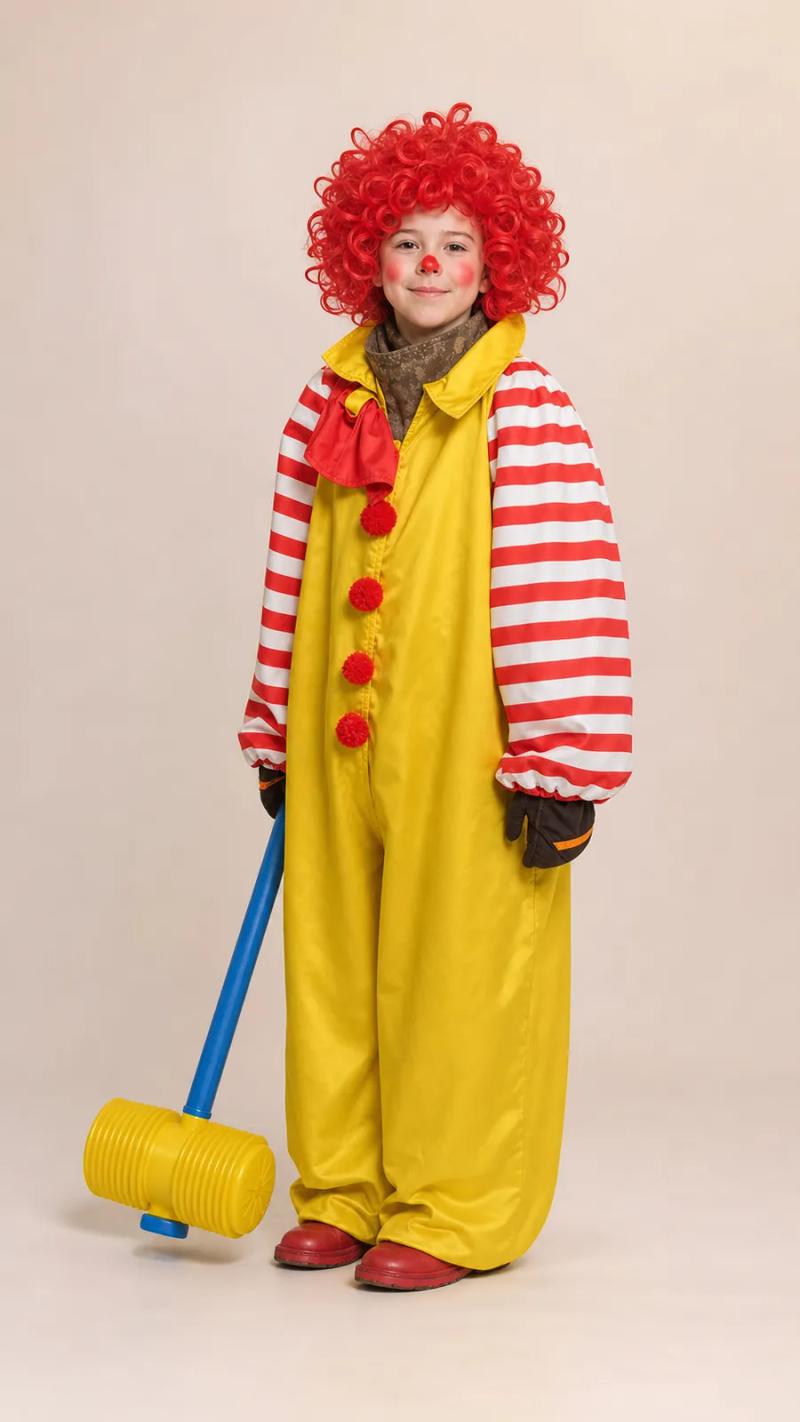 Clown mit Hammer aus dem Kostümbestand der Hilarikleiderbörse