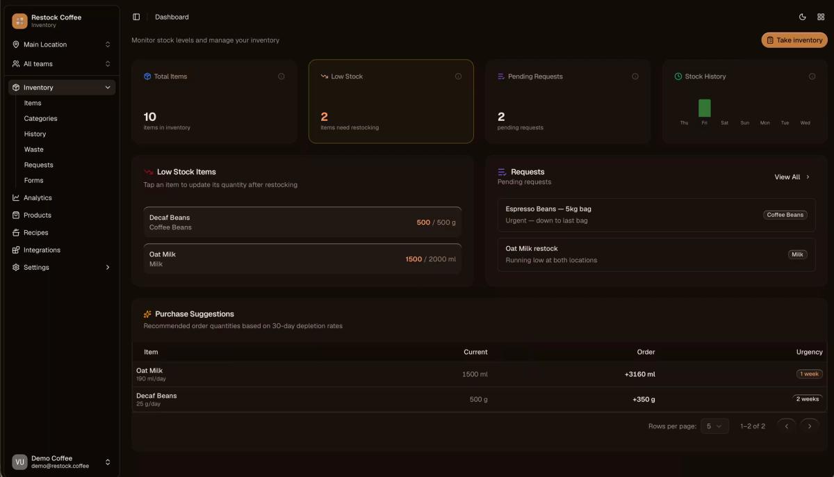 Restock Landing page