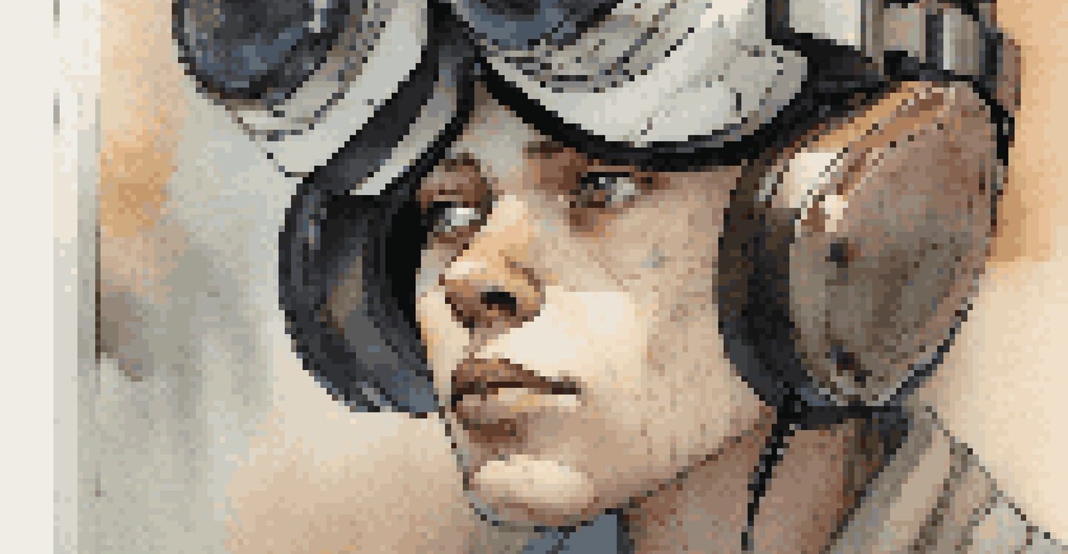 A close-up of a thoughtful character in virtual reality, showing intricate facial details and warm lighting.