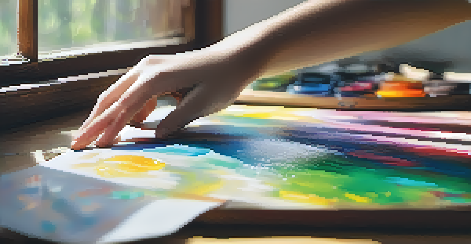 A close-up shot of a student's hands painting on a canvas, showcasing vibrant colors and detailed brushwork.