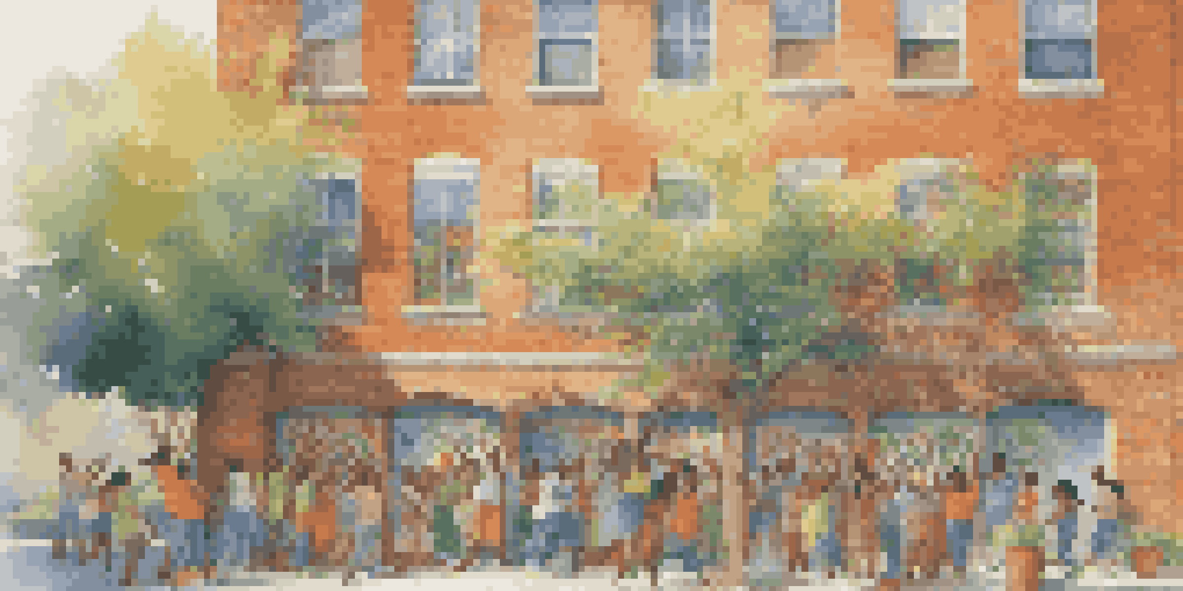 A colorful mural illustrating community members in various activities, showcasing diversity and unity.