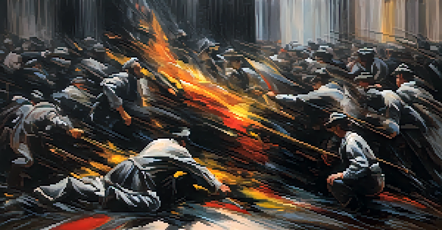 An abstract depiction of emotions reflecting grief and resilience through dark and bright brushstrokes.