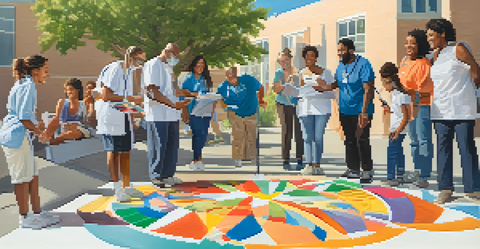Diverse patients collaborating on a colorful mural in a hospital courtyard, expressing themes of hope and resilience.