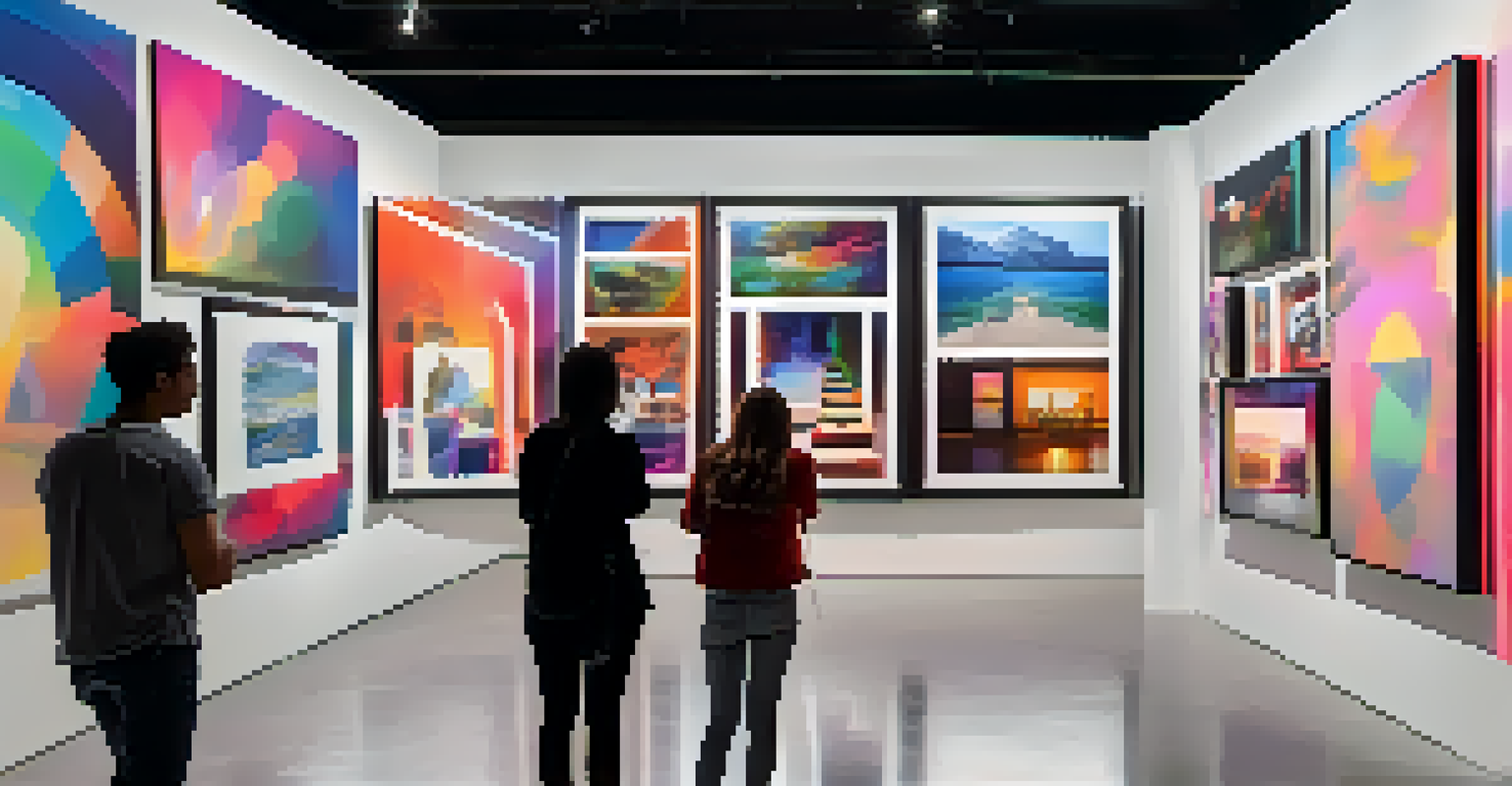 Visitors interacting with a modern digital art installation featuring augmented reality elements in a contemporary gallery.