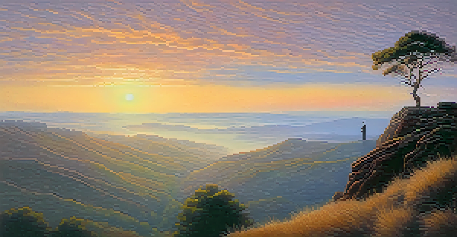 A solitary figure on a cliff at sunrise, overlooking a misty valley, embodying the spirit of Romanticism.