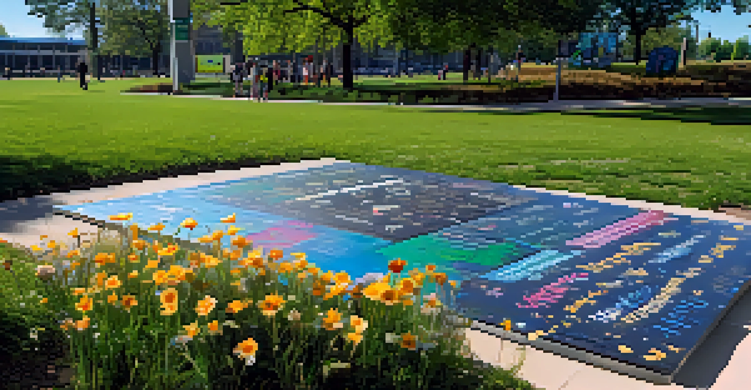 An interactive sculpture in a park representing hope and resilience, with people engaging with it.