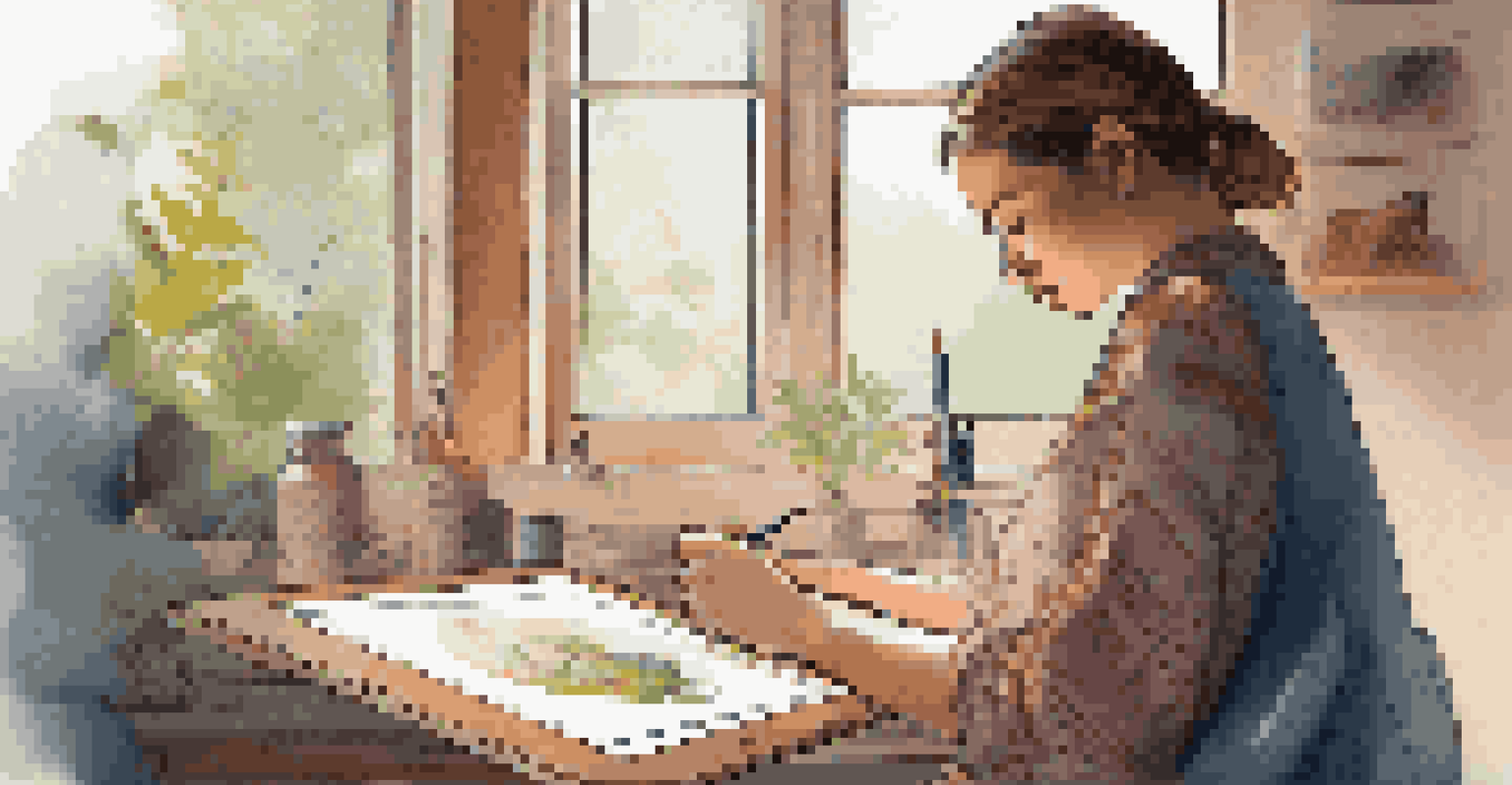 A digital artist illustrating folklore themes in a bright studio, surrounded by sketches and tools, with sunlight illuminating their workspace.