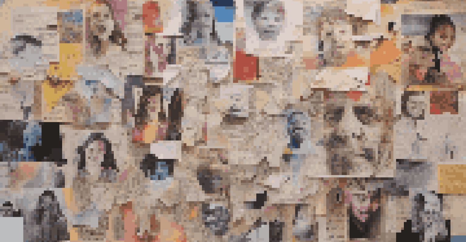 A creative collage made from magazine cutouts and words, displayed on a table with art supplies.