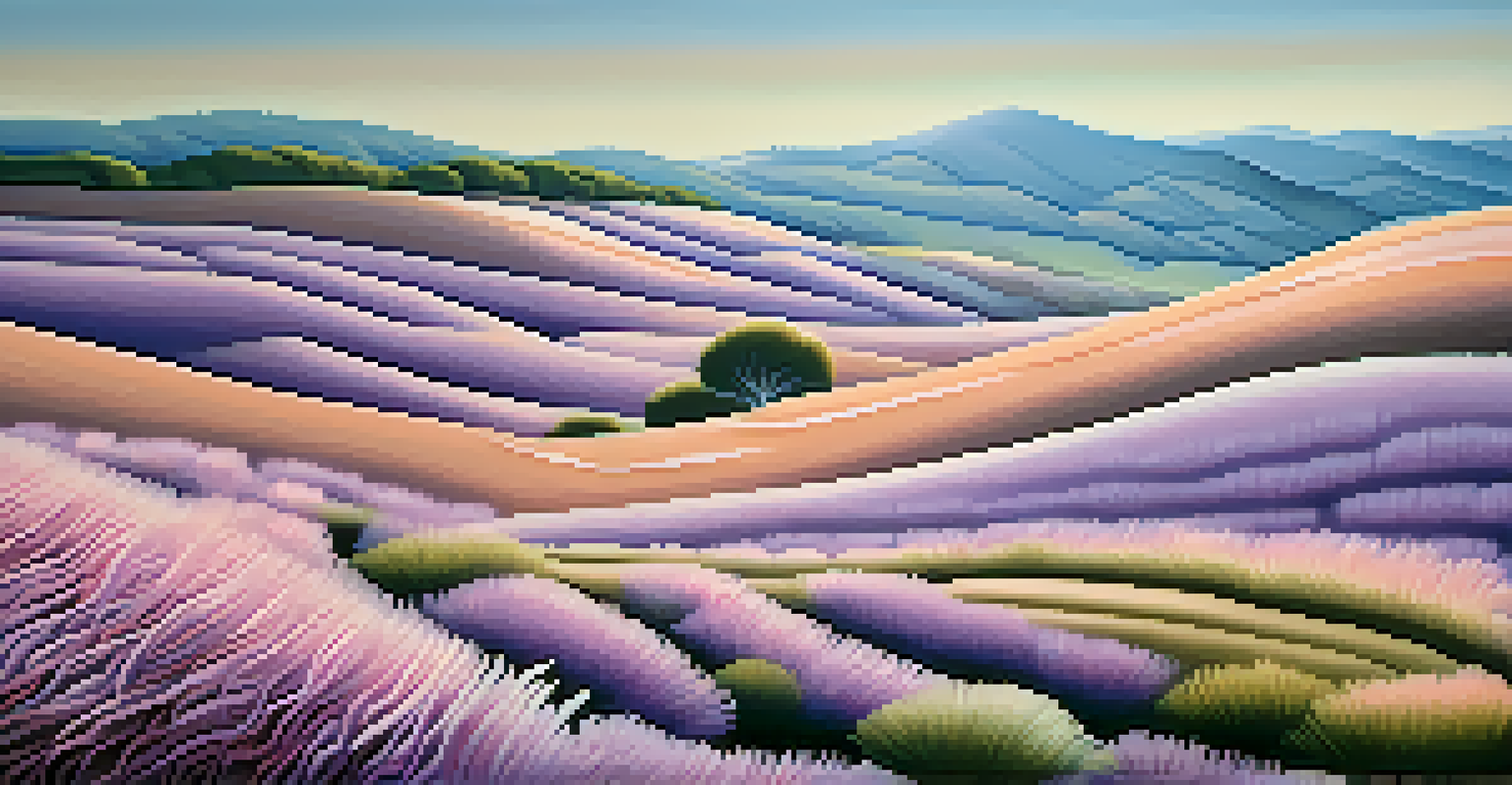 A serene abstract landscape with pastel colors and flowing lines, evoking a sense of calmness.