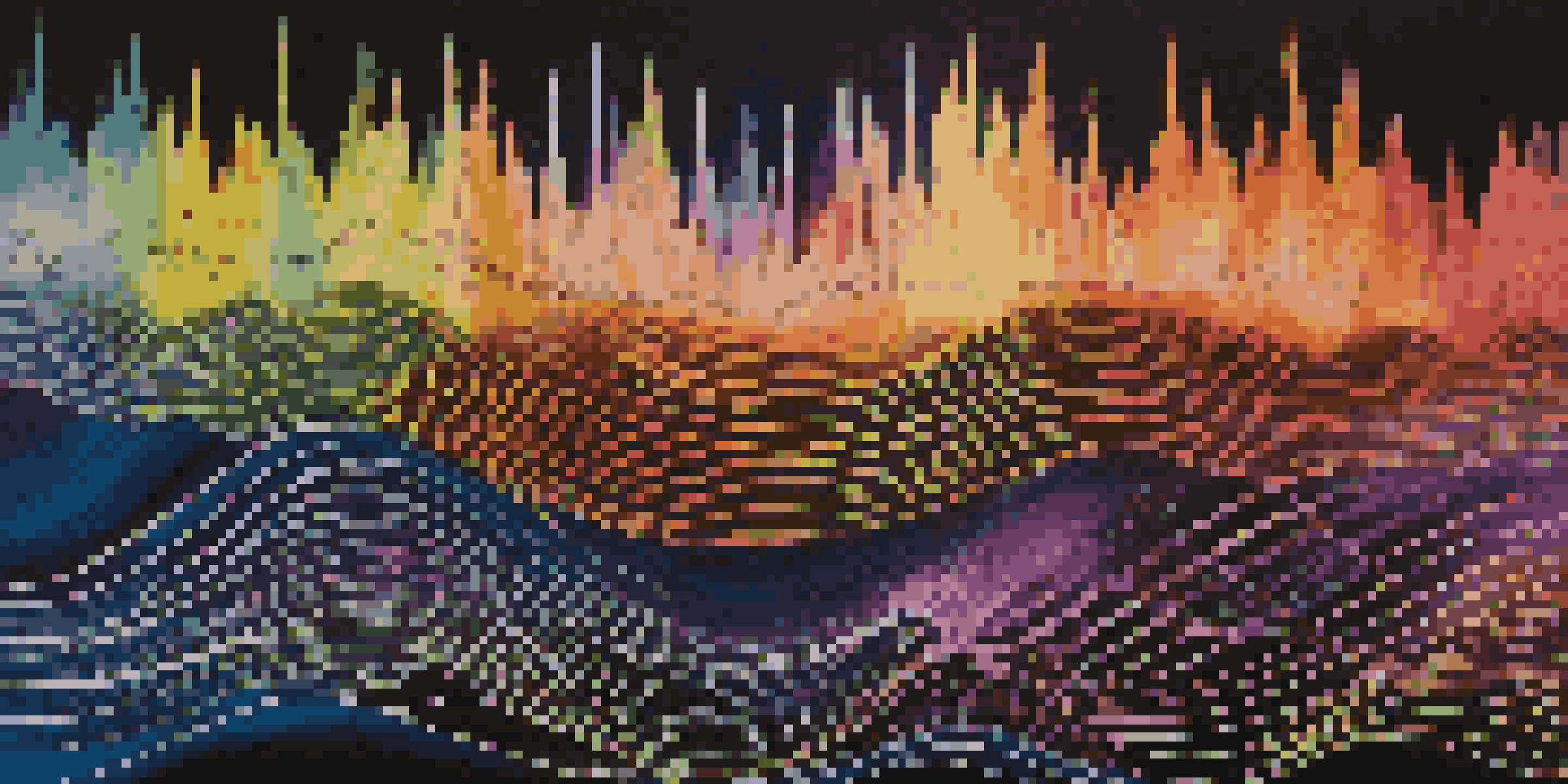 A colorful depiction of sound waves on a dark background, with rising sine waves of varying heights and glowing light effects.