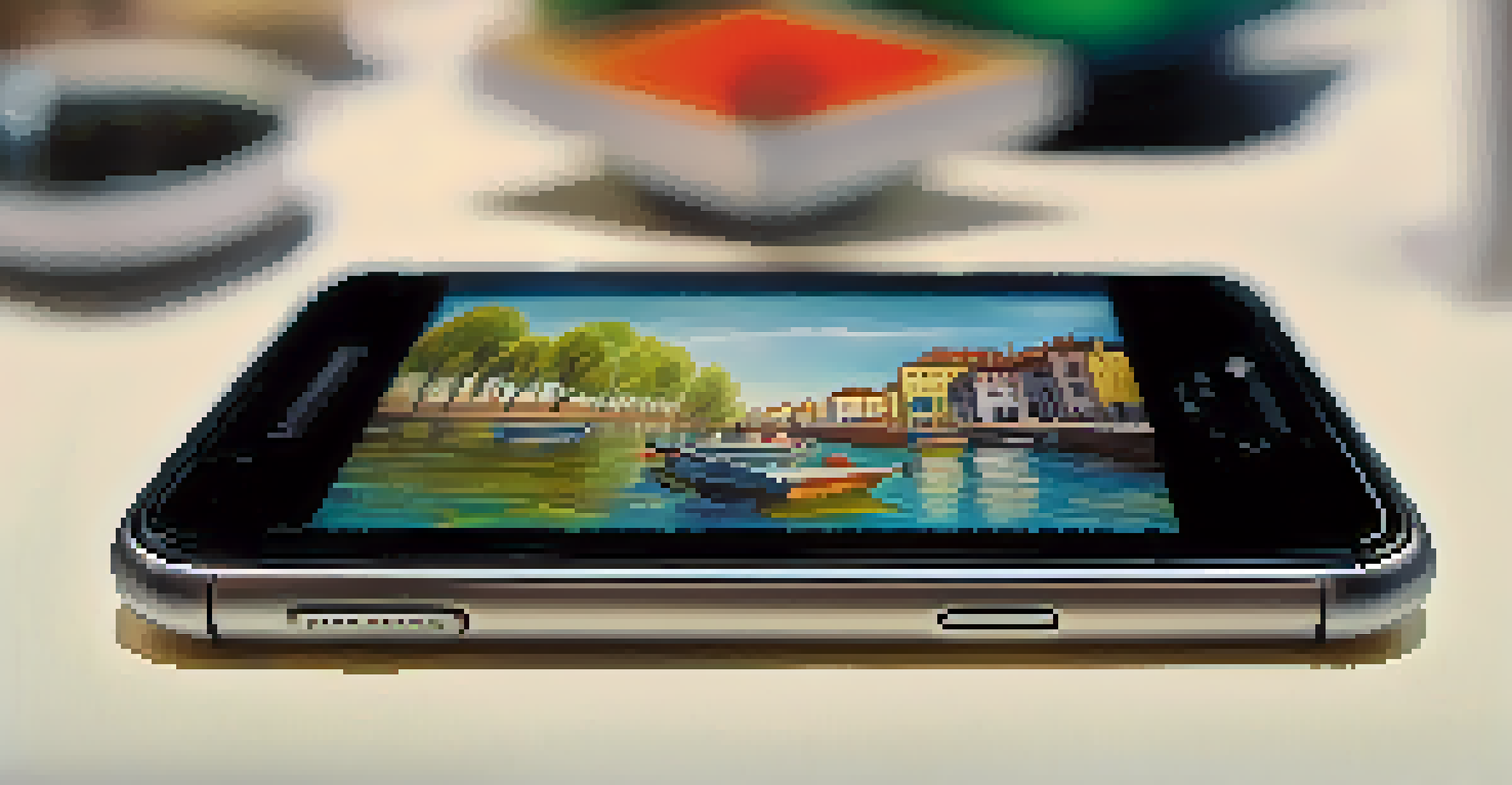 A close-up of a smartphone showing an art critique post on social media with vibrant images.