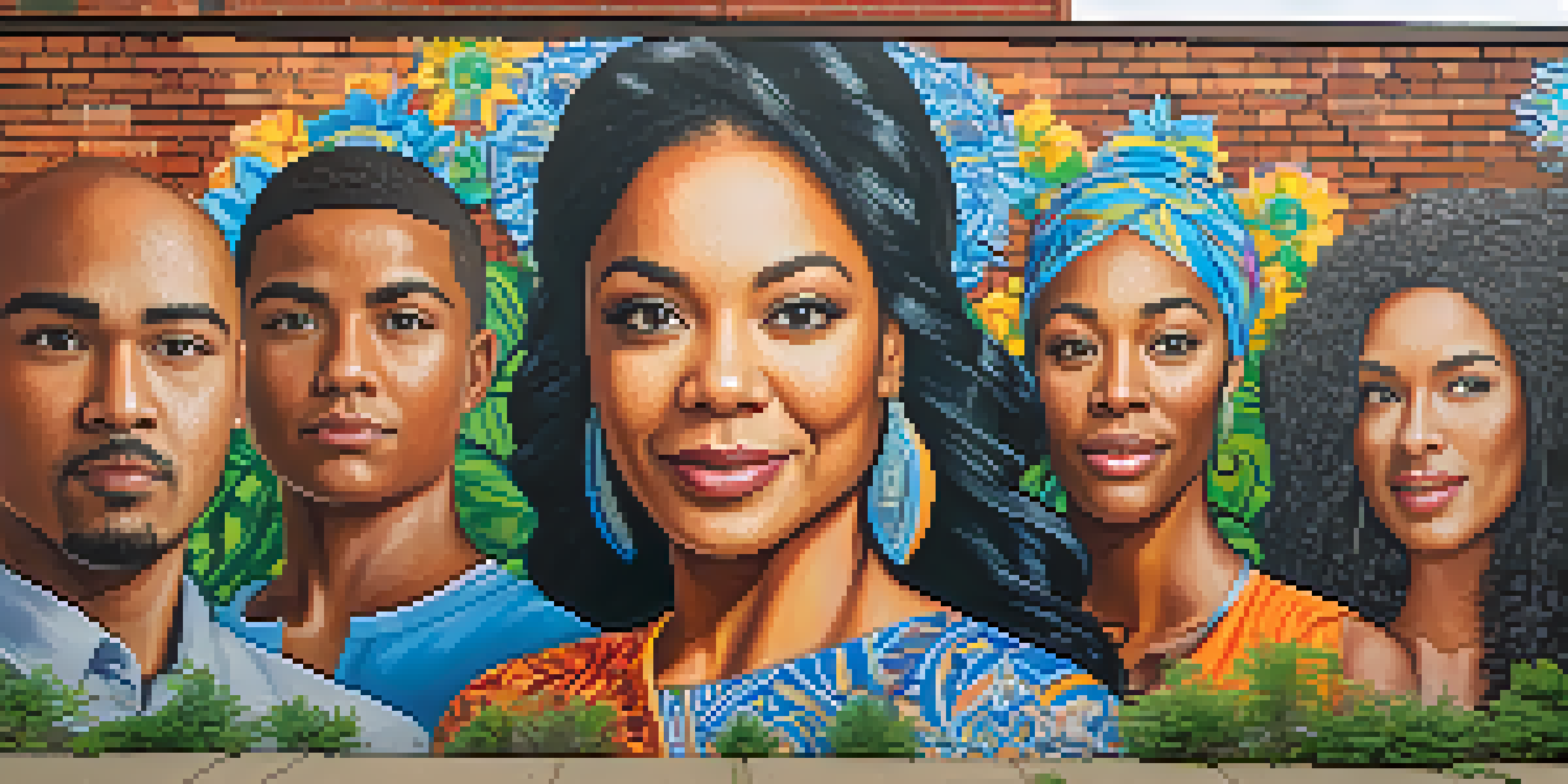 A colorful mural on a brick wall showing people of various backgrounds uniting, symbolizing hope and community.