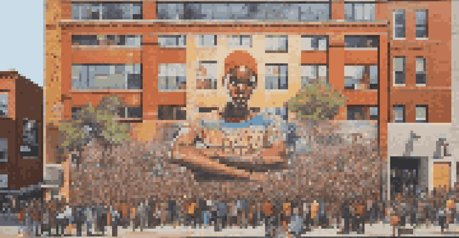 A street mural dedicated to the Black Lives Matter movement in a busy urban setting.