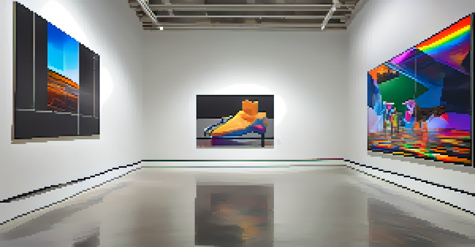 A modern gallery showcasing a digital art installation that combines augmented reality with themes of social justice.