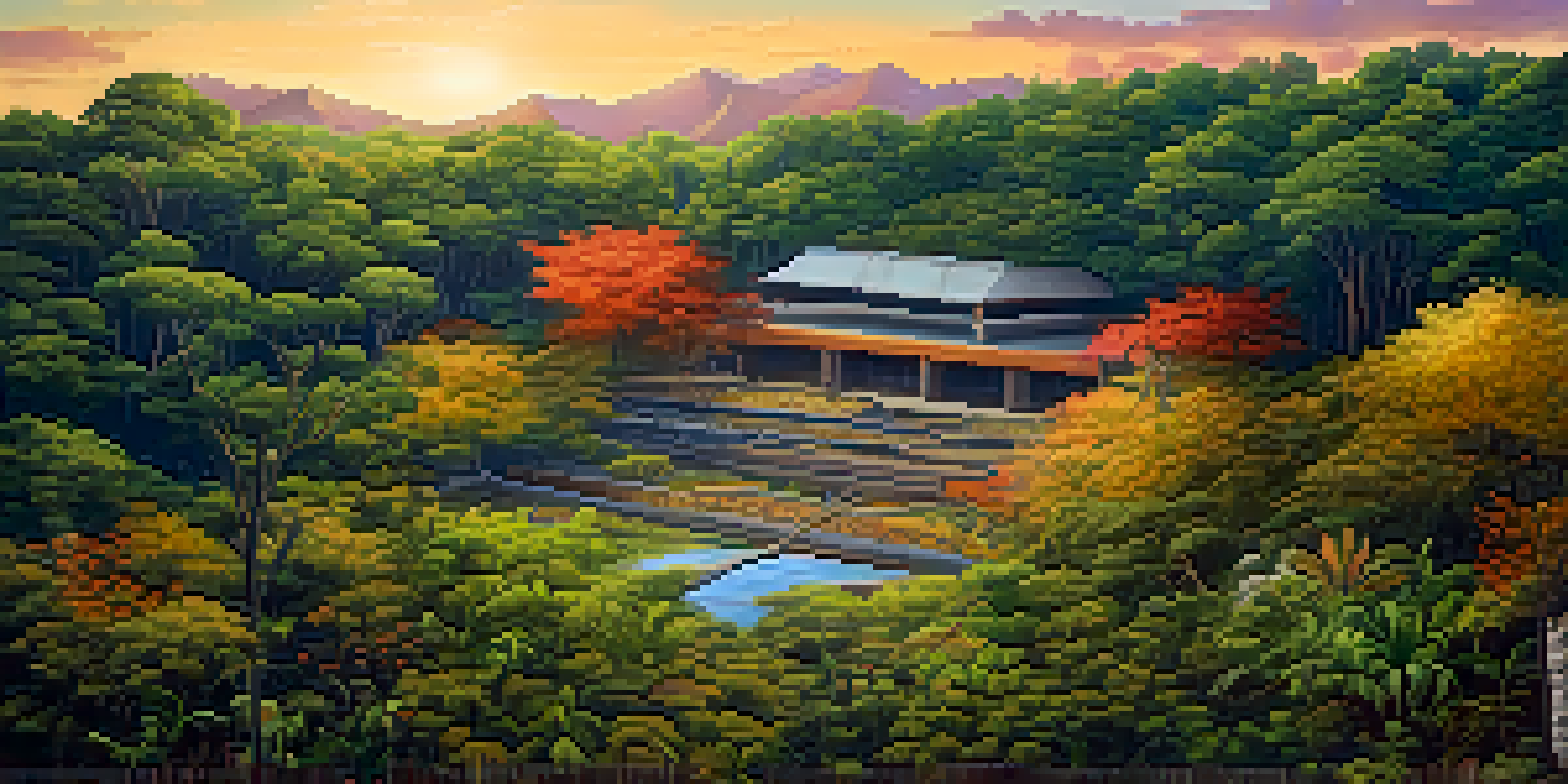 A mural showing a lush forest on one side and a deforested area on the other, illustrating the impact of climate change.