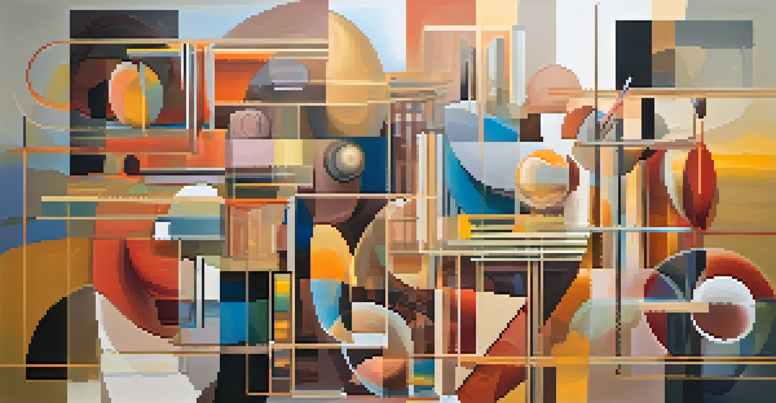 An abstract collage of various artistic expressions against a colorful background, symbolizing the intersection of art and identity.