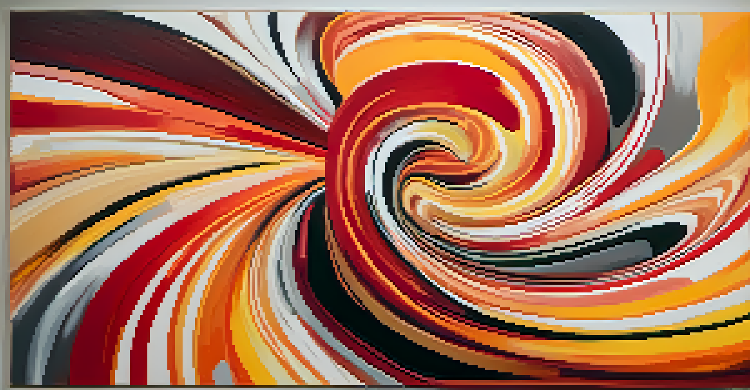 An abstract artwork with swirling warm colors like red, orange, and yellow, creating a sense of energy and passion.