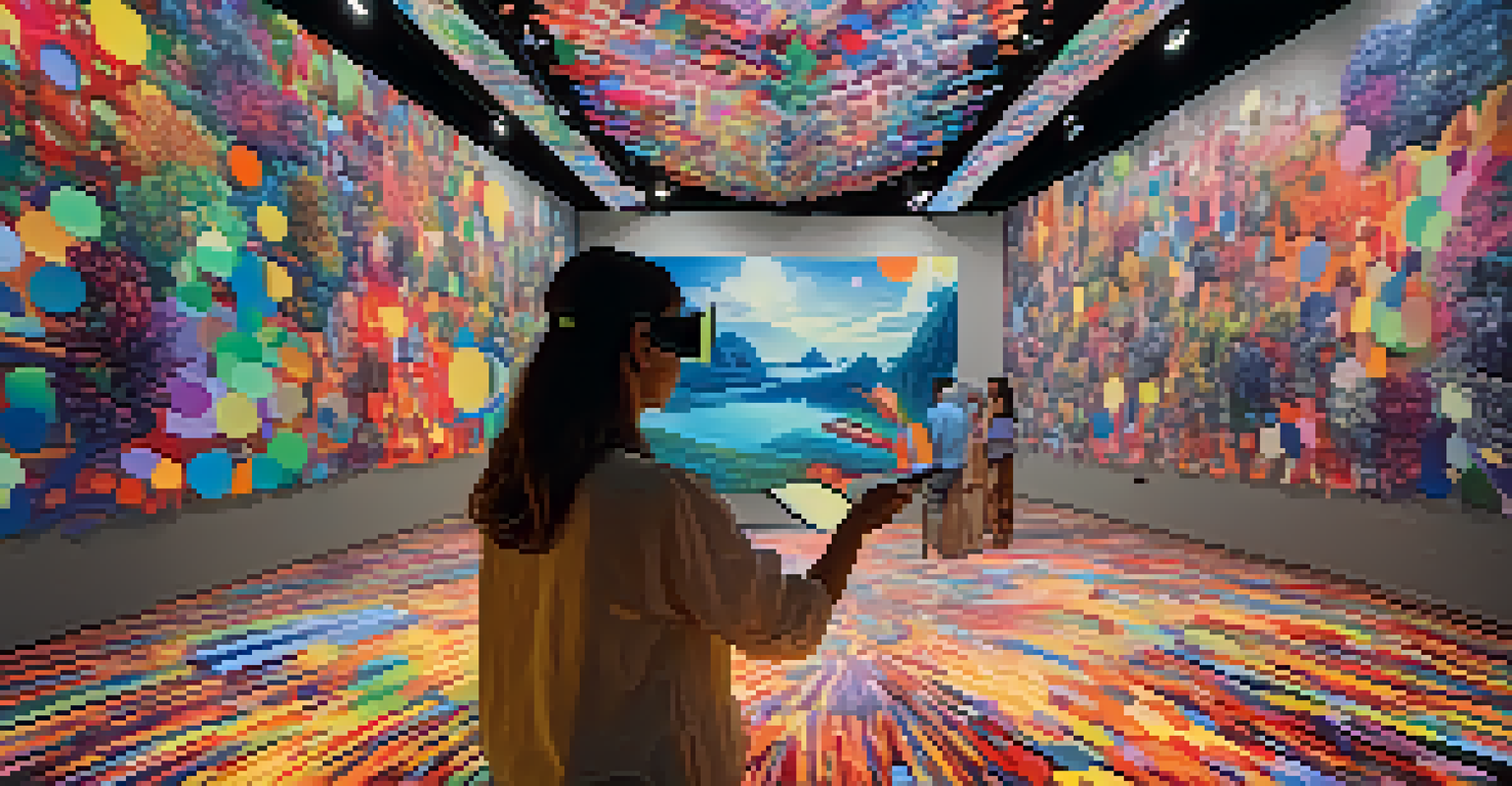 Festival-goers using augmented reality glasses to interact with a colorful art installation, blending digital and physical elements.