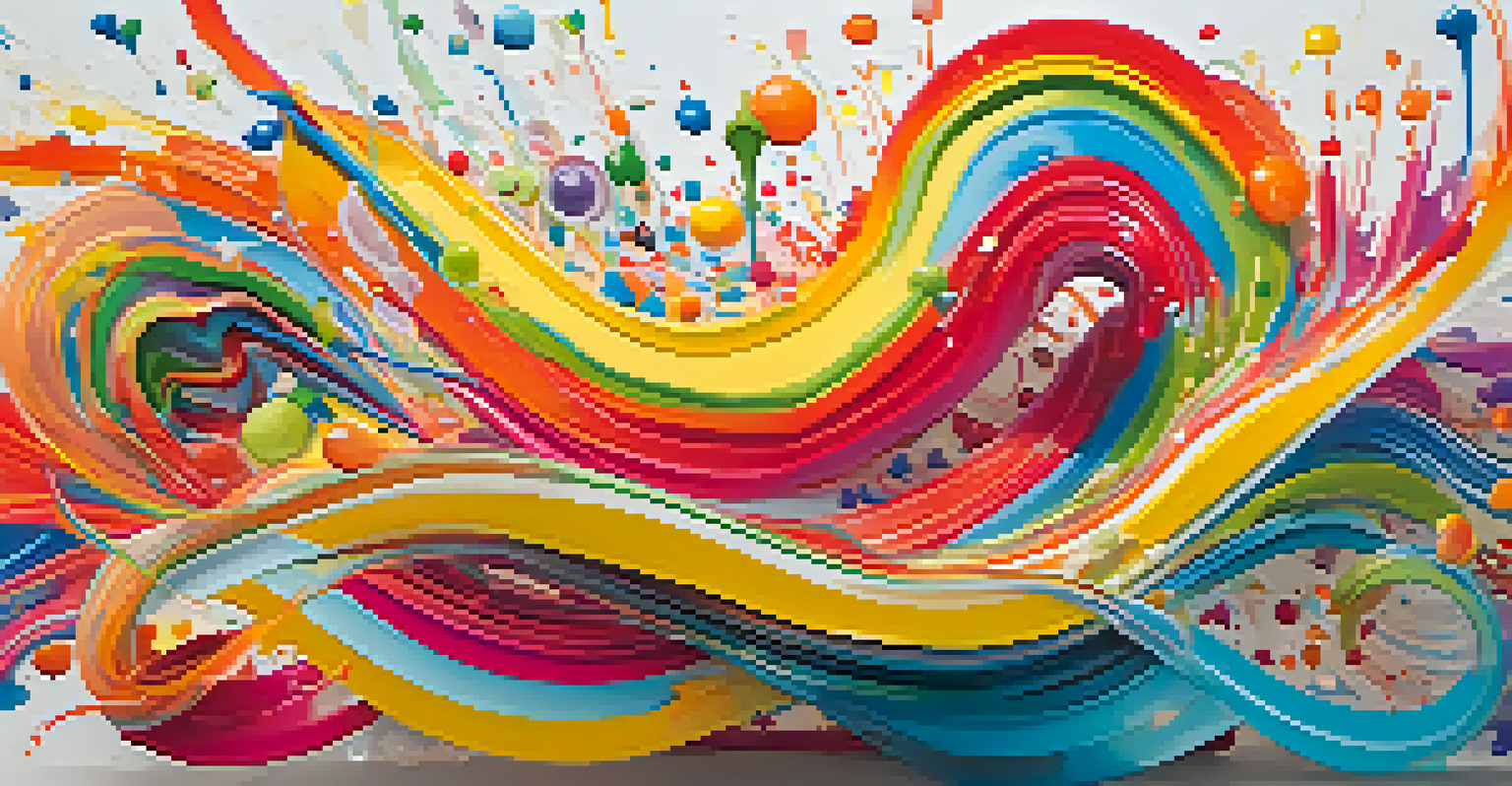 An abstract image filled with bright colors and playful shapes representing creativity.