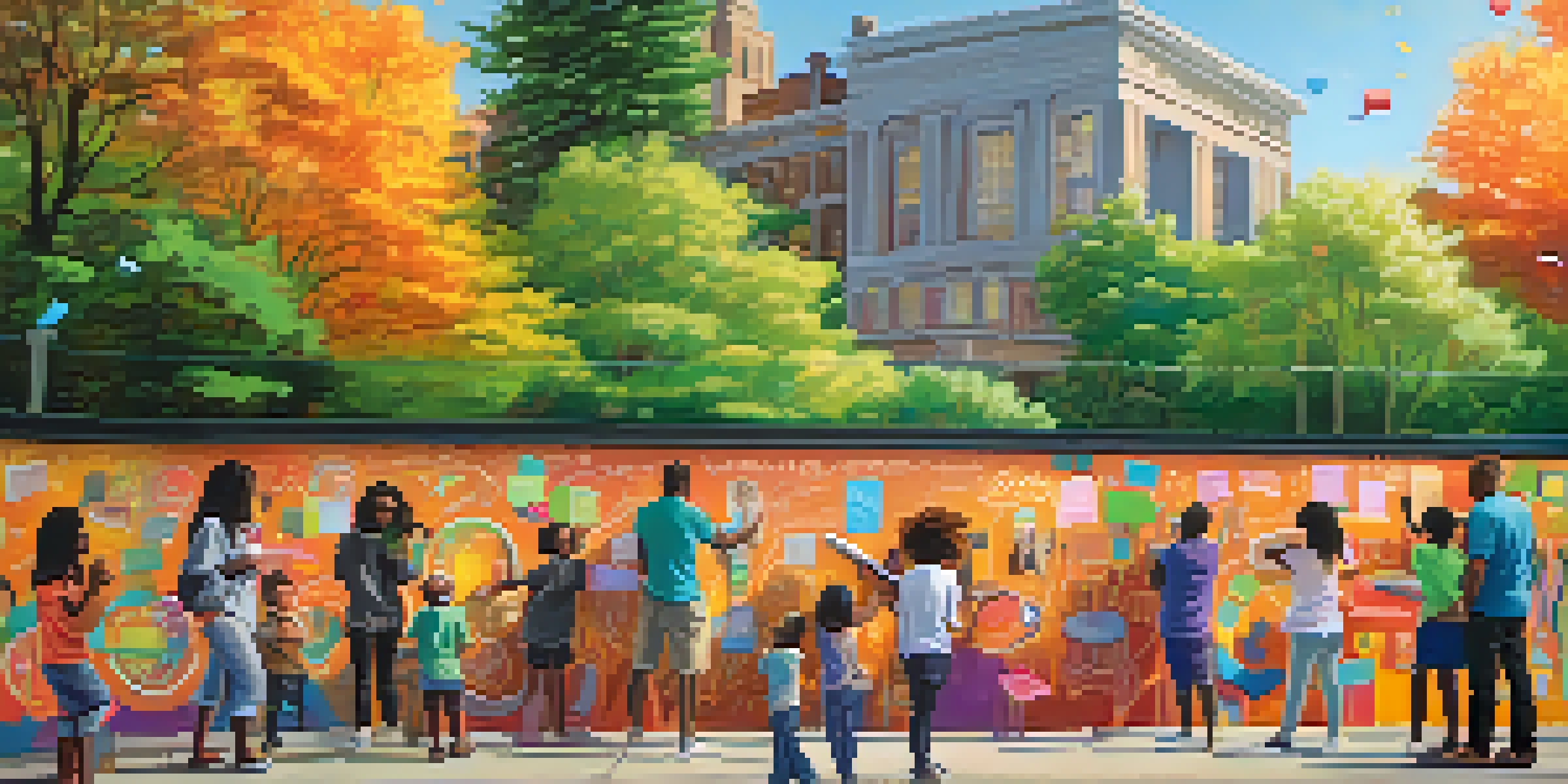 A large interactive mural in a park where people of various ages are writing their hopes and dreams in colorful chalk on a chalkboard wall.