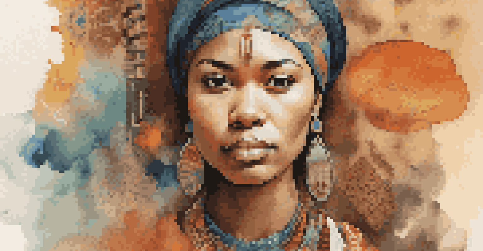 A colorful modern digital portrait representing an individual's identity with cultural symbols.