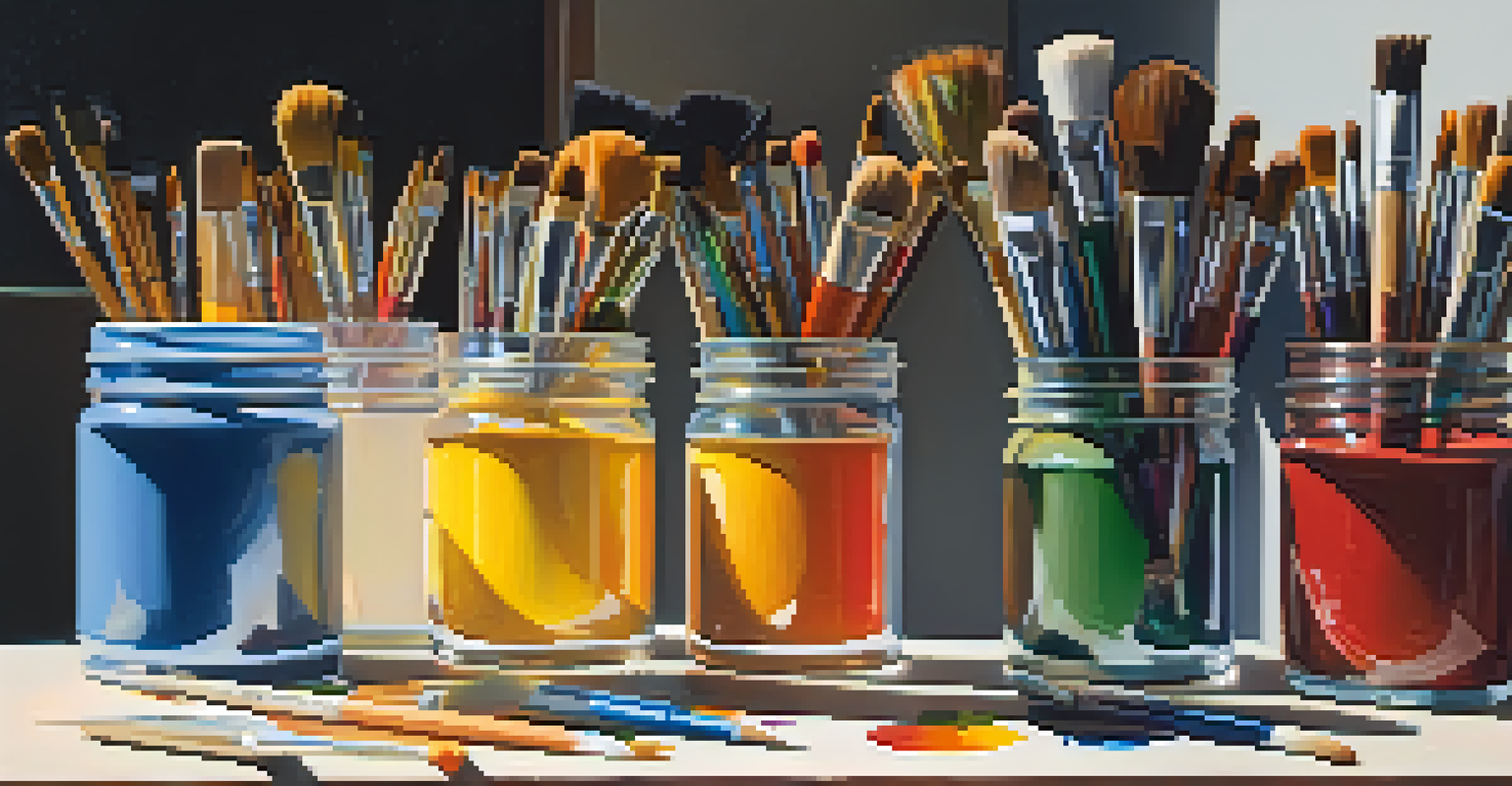 A bright artist's workspace with paint tubes, brushes, and an open color wheel, illuminated by natural light.