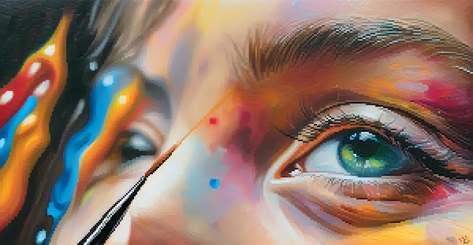 A hand painting on a canvas, showcasing vibrant colors and textures, symbolizing emotional expression and creativity.