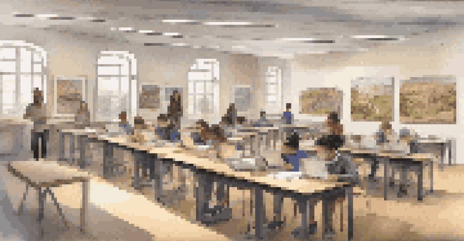 Students in a modern classroom using tablets to create 3D models of historical sites, with screens showing their designs.