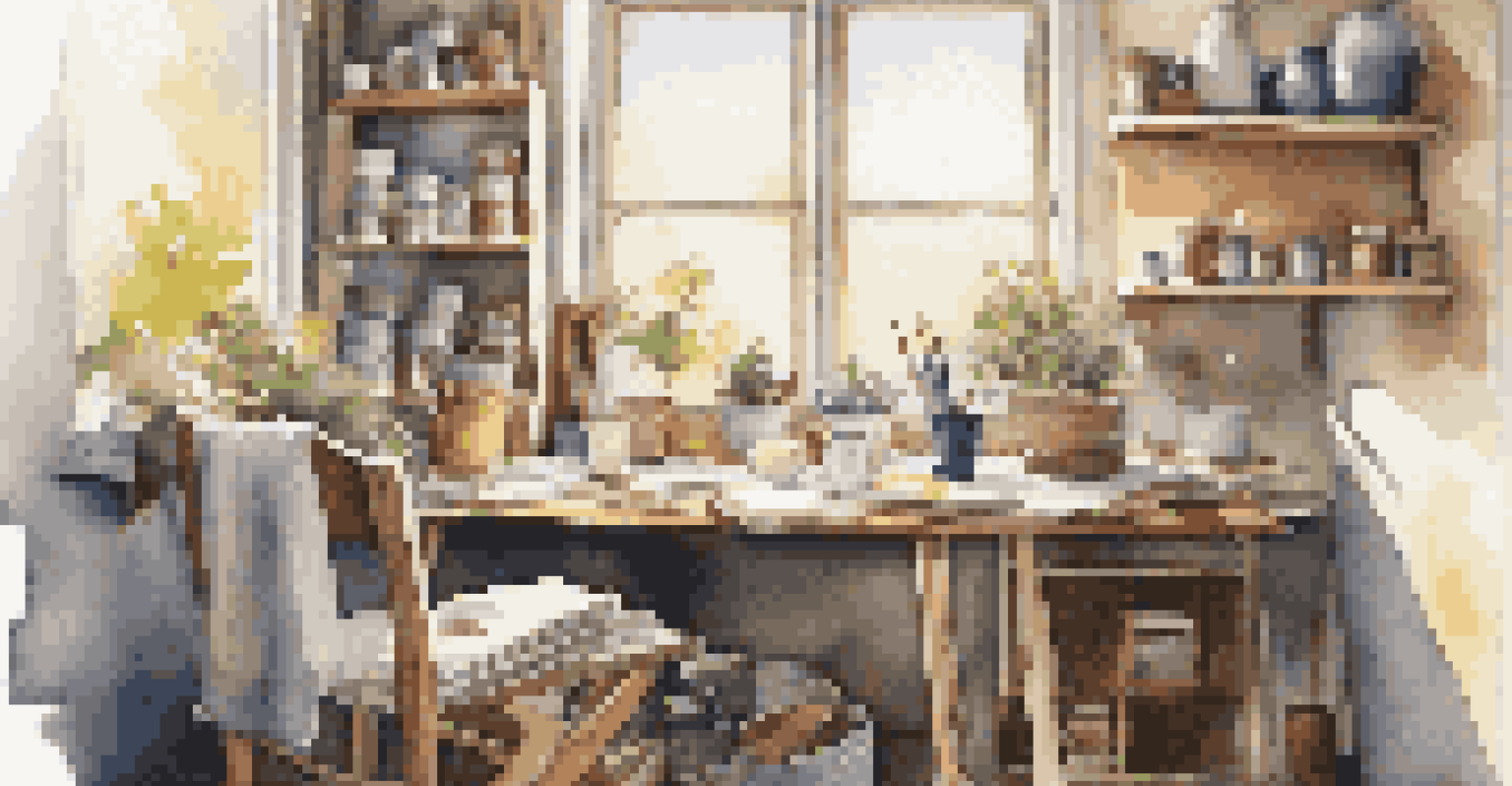 A cozy artist's studio filled with art supplies and natural light.