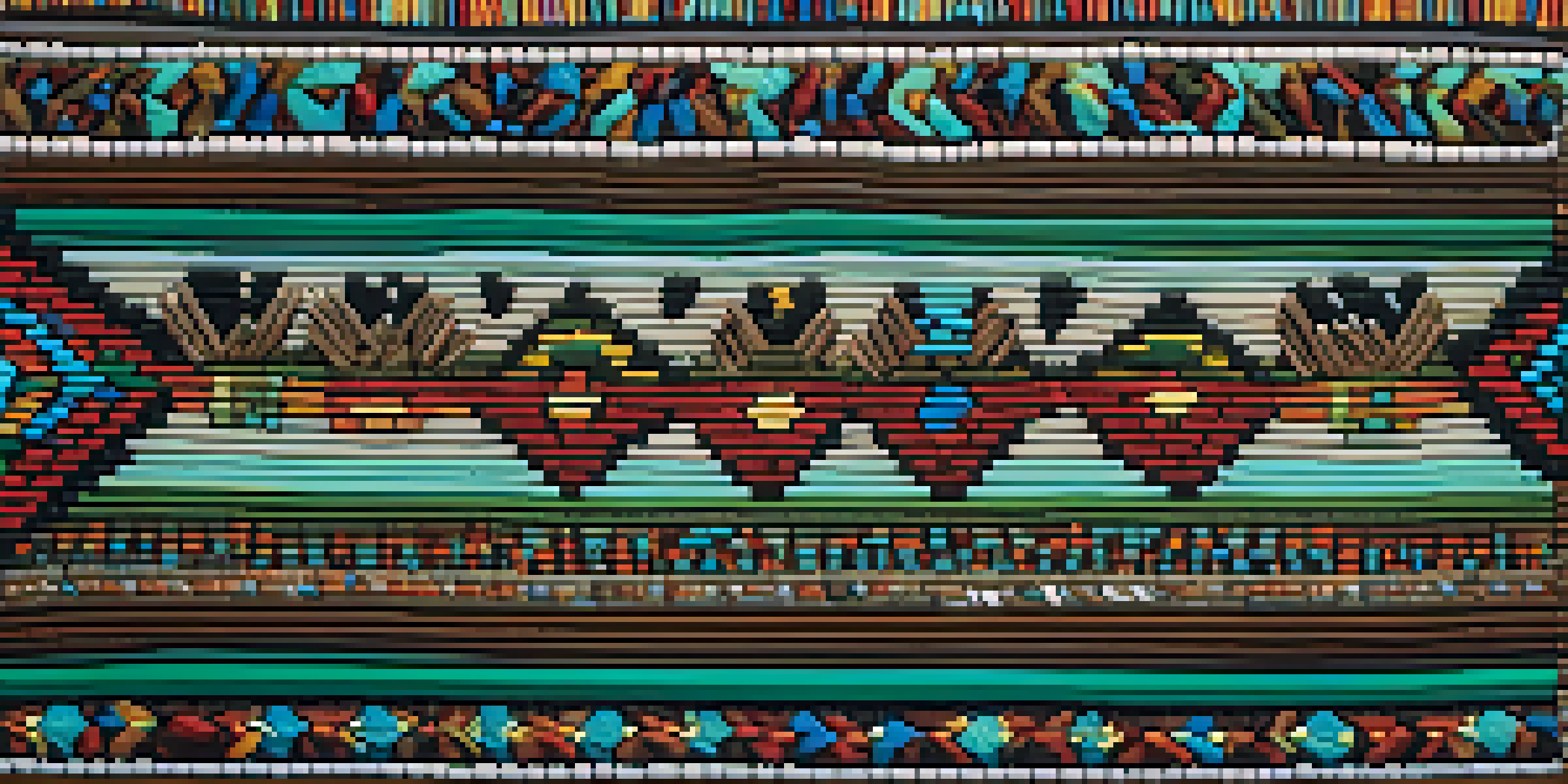 An intricate Native American beadwork piece showcasing patterns representing nature, displayed on a wooden table with natural lighting.