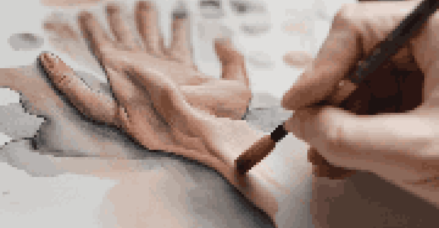 A close-up of hands using different art mediums like paint, clay, and pencils, showcasing the textures and creative process.