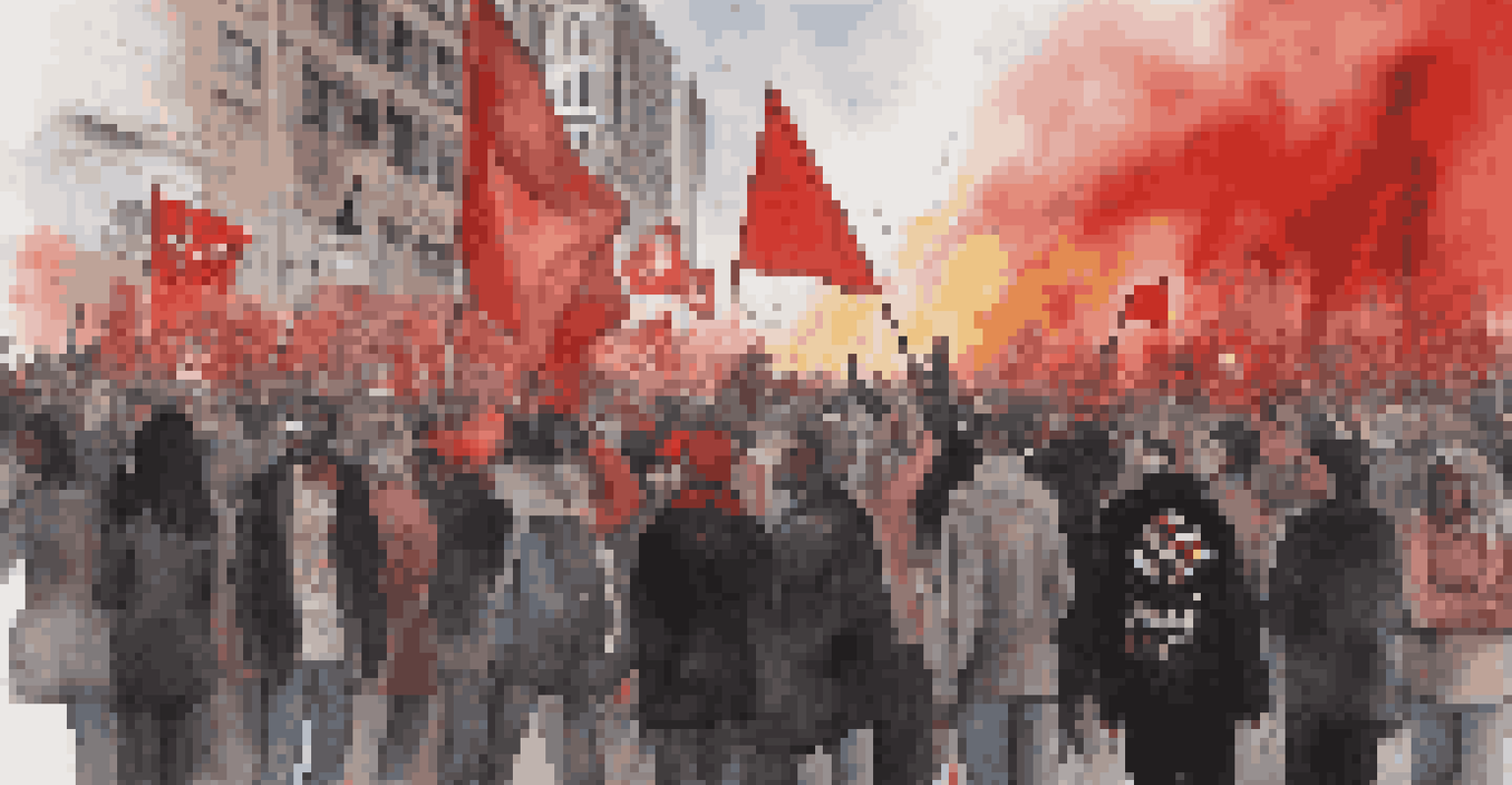 A digital artwork showing artists creating protest visuals for social justice.