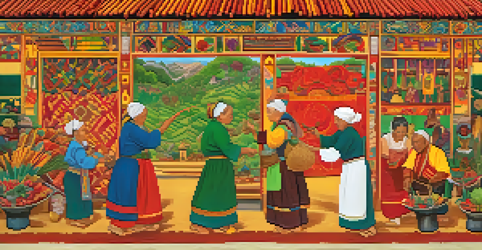 A colorful mural showing elderly figures from diverse cultures involved in traditional activities.