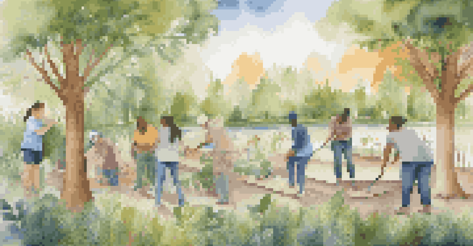 A group of people working together to paint a large mural symbolizing healing and resilience, surrounded by nature.